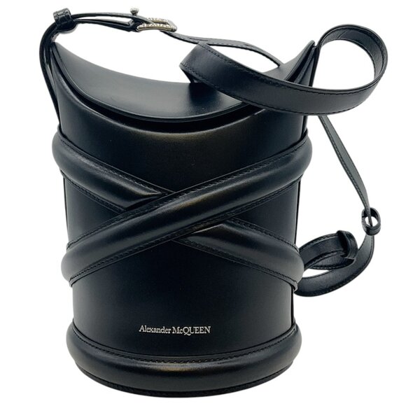 Alexander McQueen Black Leather Curve Bucket Bag - Picture 1 of 7